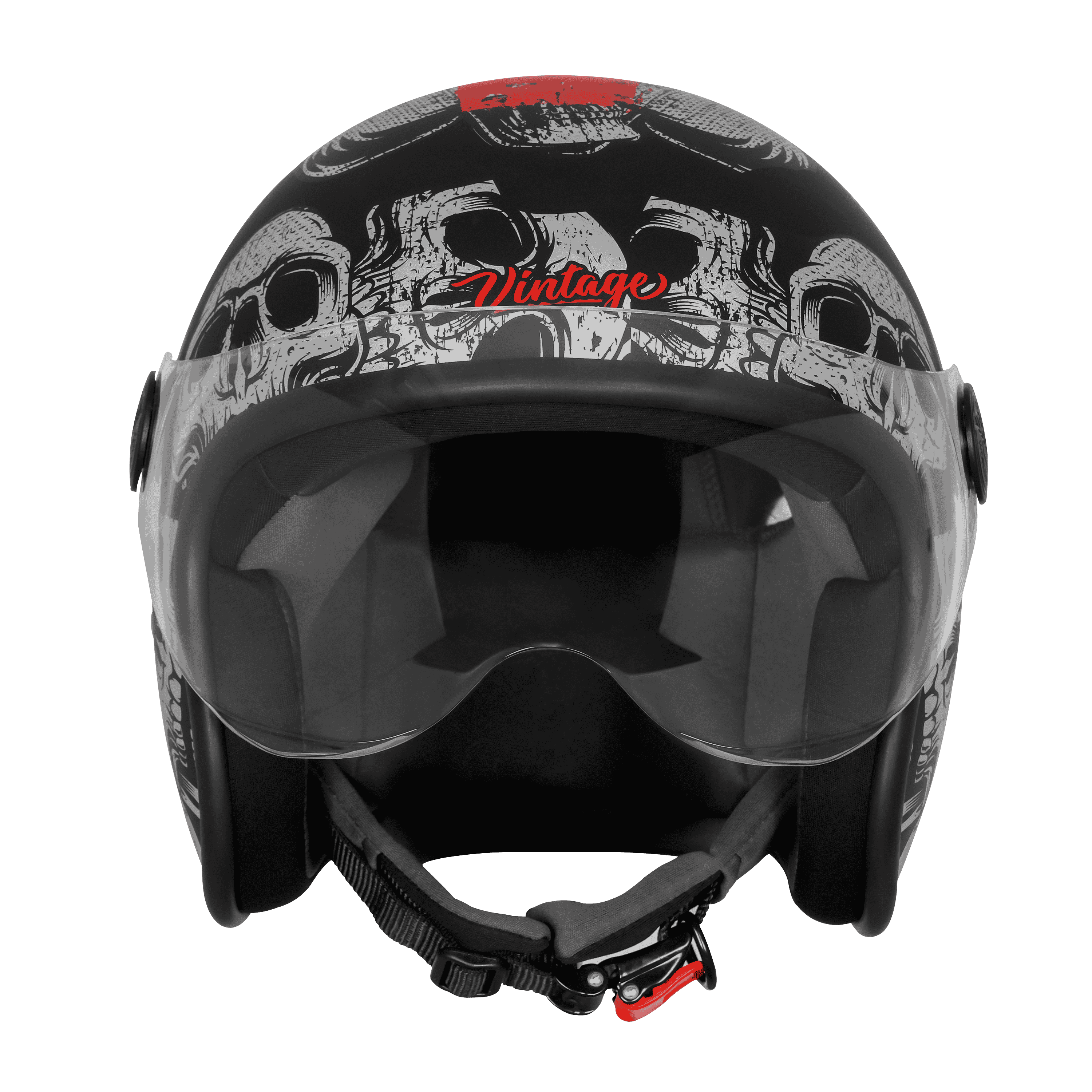SBH-54 VINTAGE SKULL GLOSSY BLACK WITH RED
